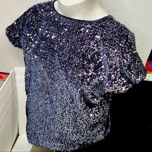 Jennifer Lopez Muted Navy Sequin Shirt Chenille Ladies Size Large